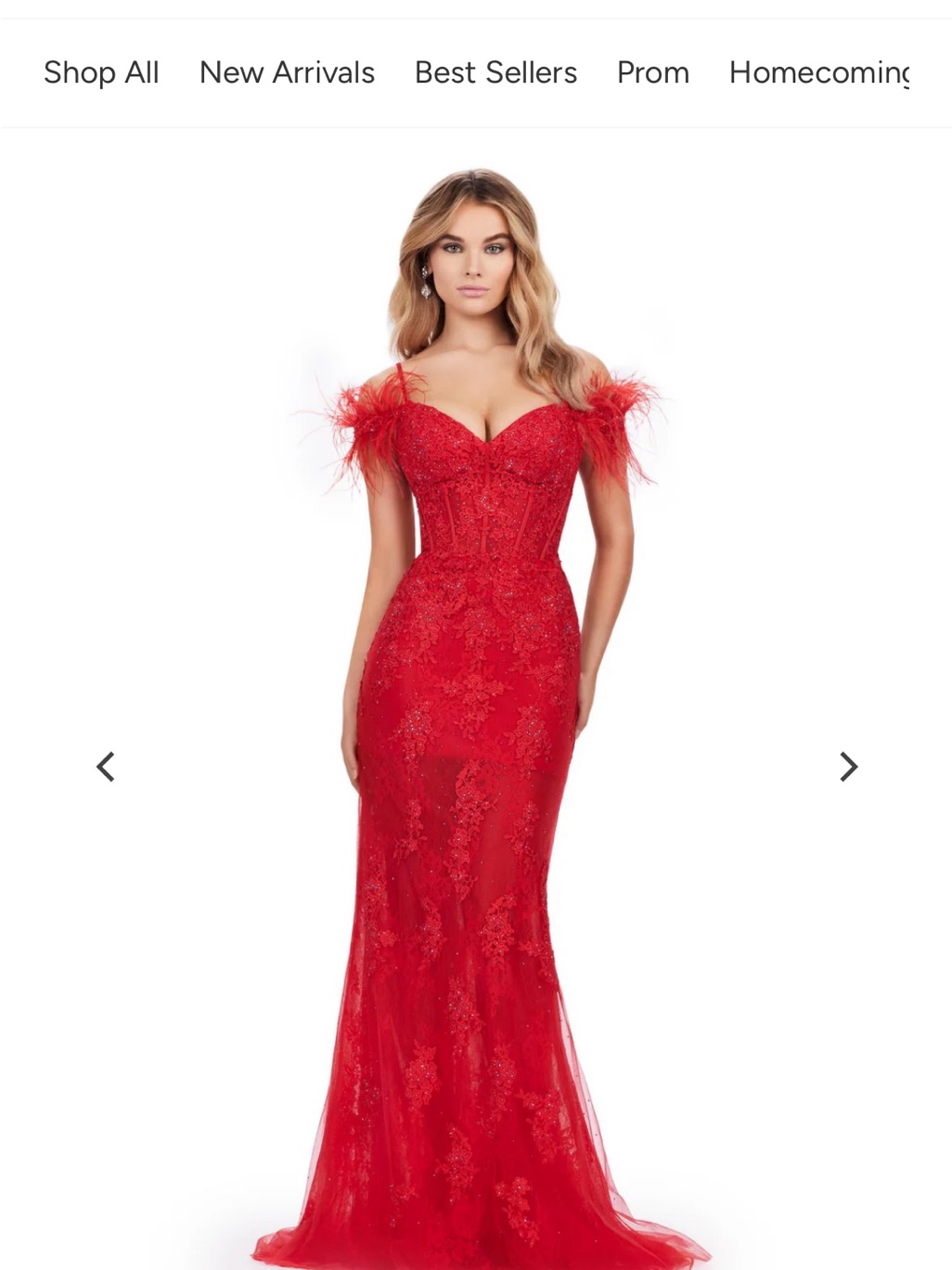 Ashley Lauren Feather Sleeve Lace Mermaid Gown In Red.